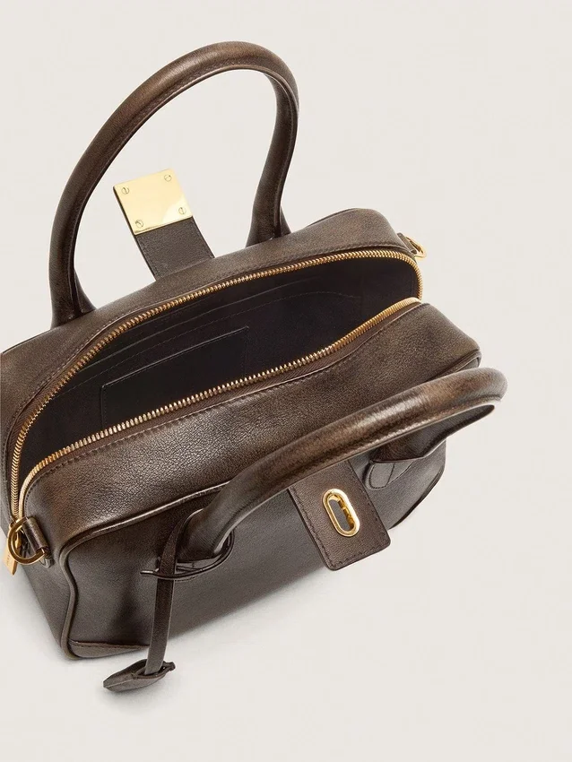Vita-Tasche aus braunem Vintage-Leder mit goldenen Details