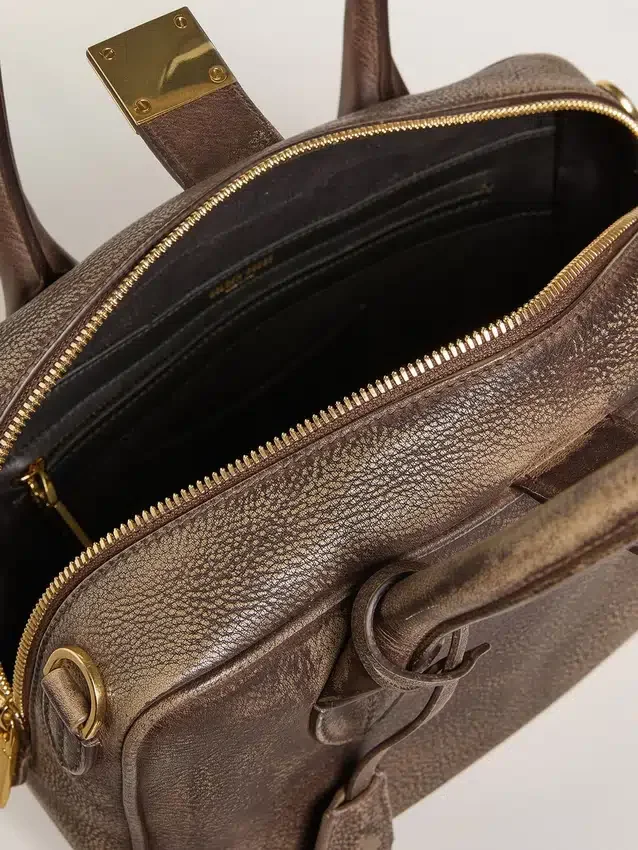Vita-Tasche aus braunem Vintage-Leder mit goldenen Details