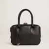 Vita-Tasche aus glattem schwarzem Leder mit goldenen Details