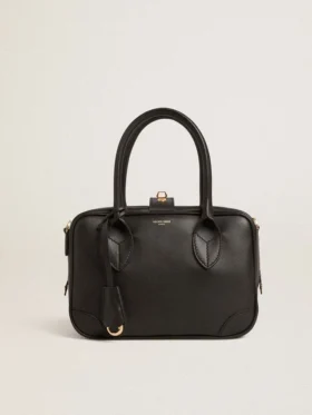 Vita-Tasche aus glattem schwarzem Leder mit goldenen Details
