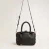 Vita-Tasche aus glattem schwarzem Leder mit goldenen Details