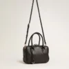 Vita-Tasche aus glattem schwarzem Leder mit goldenen Details