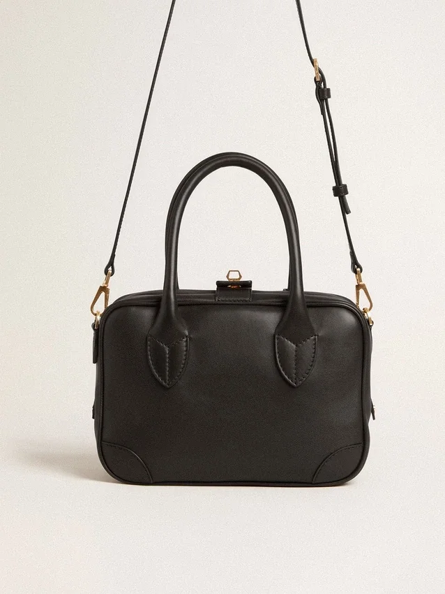 Vita-Tasche aus glattem schwarzem Leder mit goldenen Details