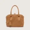 Vita-Tasche aus kamelfarbenem Wildleder mit goldenen Details
