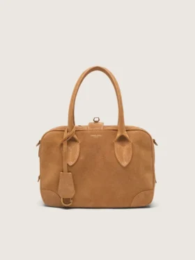 Vita-Tasche aus kamelfarbenem Wildleder mit goldenen Details