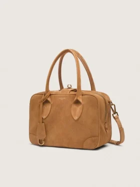 Vita-Tasche aus kamelfarbenem Wildleder mit goldenen Details