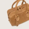 Vita-Tasche aus kamelfarbenem Wildleder mit goldenen Details