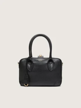 Vita-Tasche aus schwarzem Schafsleder mit goldenen Details