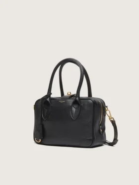 Vita-Tasche aus schwarzem Schafsleder mit goldenen Details