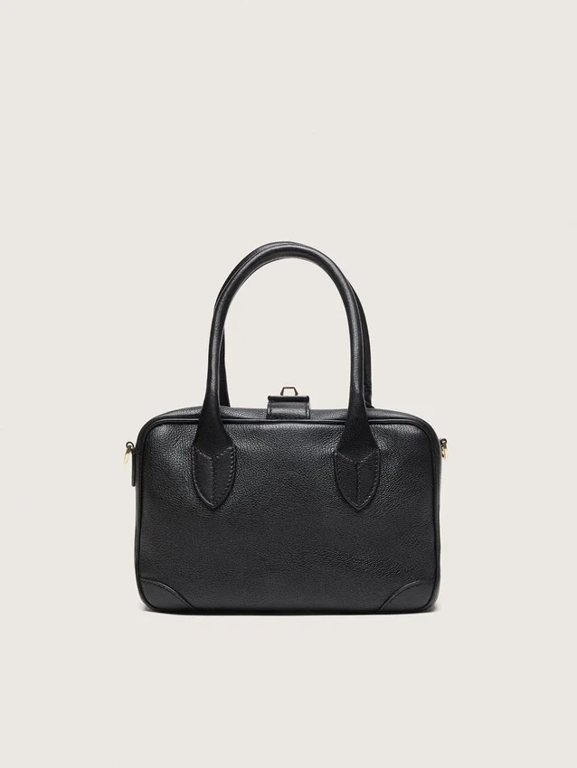Vita-Tasche aus schwarzem Schafsleder mit goldenen Details
