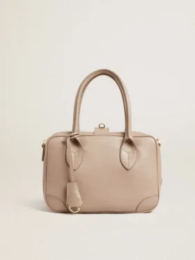 Vita-Tasche aus taupefarbenem Leder mit goldenen Details