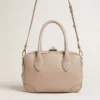 Vita-Tasche aus taupefarbenem Leder mit goldenen Details