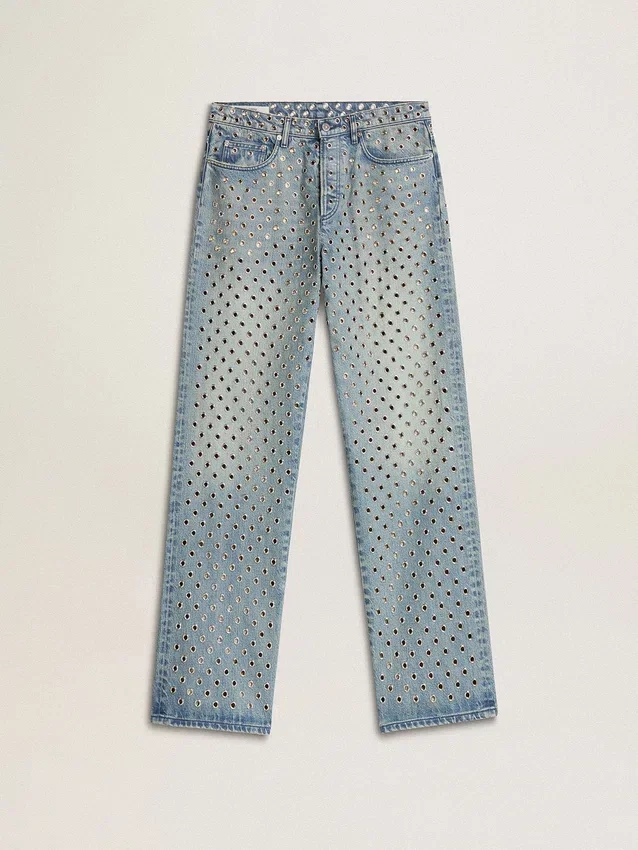 Washed-Jeans für Damen mit durchgehenden Ösen