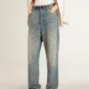 Washed-Jeans für Damen mit durchgehenden Ösen