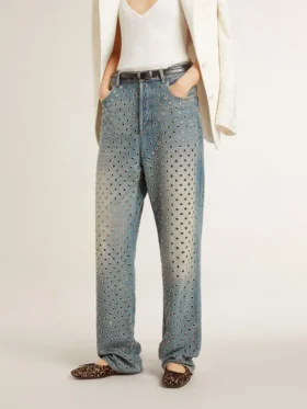 Washed-Jeans für Damen mit durchgehenden Ösen