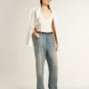 Washed-Jeans für Damen mit durchgehenden Ösen