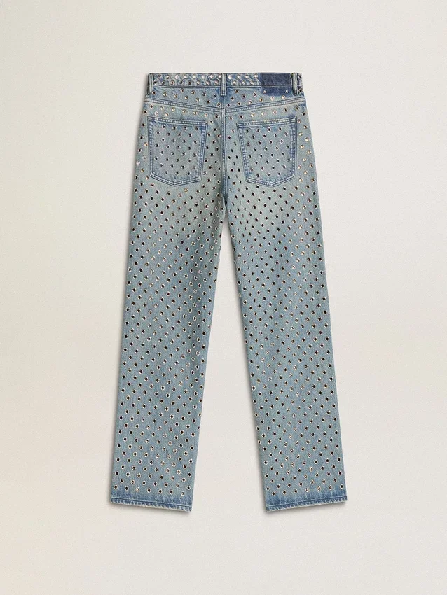 Washed-Jeans für Damen mit durchgehenden Ösen