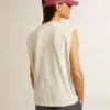 Weiss gealtertes, ärmelloses T-Shirt mit Kristallverzierung