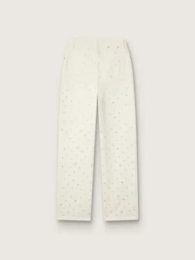 Weisse Damenjeans mit Perlen und Kristallen