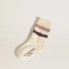 Weisse Kindersocken mit rosa und lila Streifen