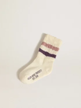 Weisse Kindersocken mit rosa und lila Streifen