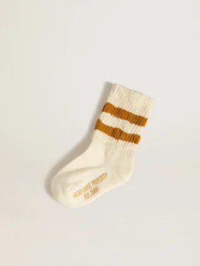 Weisse Kindersocken mit tabakfarbenen Streifen