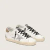Weisse Super-Star-Damensneaker aus Leder mit glitzernder Fersenlasche