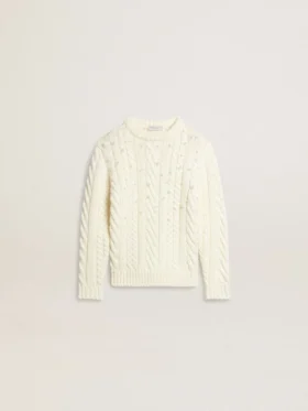 Weisser Wollpullover für Mädchen mit Perlen