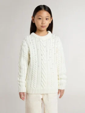 Weisser Wollpullover für Mädchen mit Perlen
