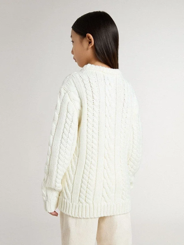 Weisser Wollpullover für Mädchen mit Perlen