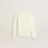 Weisser Wollpullover für Mädchen mit Perlen