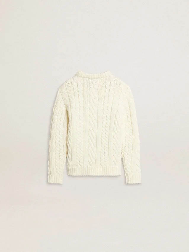 Weisser Wollpullover für Mädchen mit Perlen