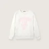 Weisses Baumwoll-Sweatshirt mit Rundhalsausschnitt für Mädchen von Journey mit Maskottchen-Print und Kristallapplikationen
