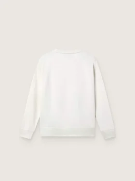 Weisses Baumwoll-Sweatshirt mit Rundhalsausschnitt für Mädchen von Journey mit Maskottchen-Print und Kristallapplikationen