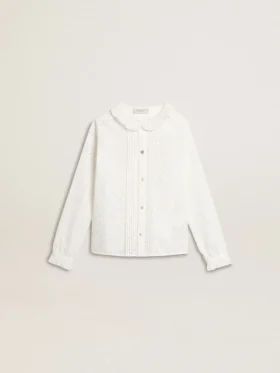 Weisses Baumwollhemd für Mädchen mit Broderie-Anglaise-Stickerei