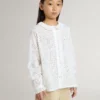 Weisses Baumwollhemd für Mädchen mit Broderie-Anglaise-Stickerei