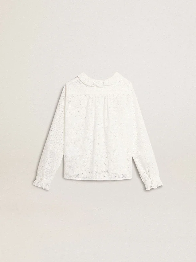 Weisses Baumwollhemd für Mädchen mit Broderie-Anglaise-Stickerei