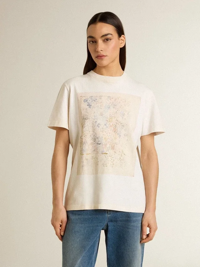 Weisses Damen-Hemd mit Blumenprint