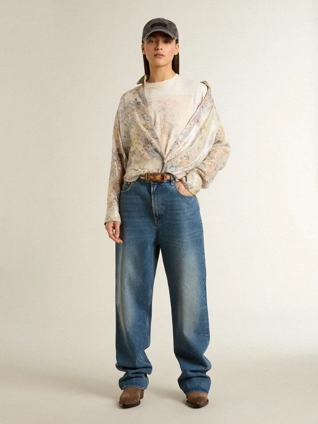 Weisses Damen-Hemd mit Blumenprint