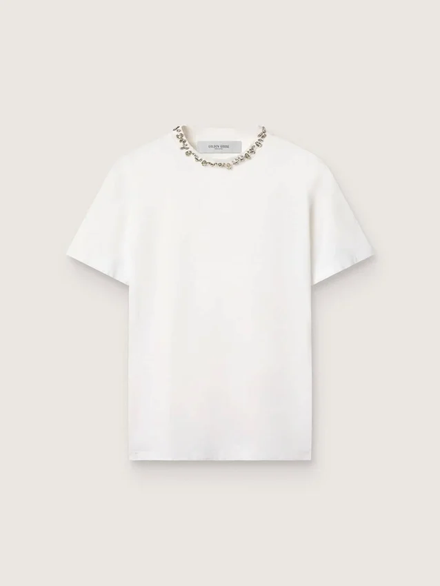 Weisses Damen-Hemd mit Cabochon-Kristallen