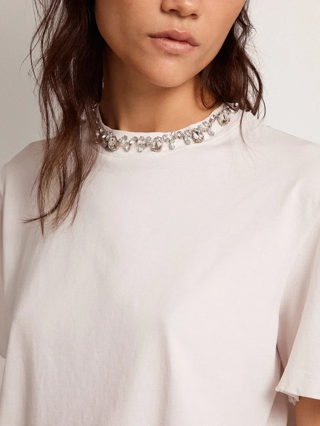 Weisses Damen-Hemd mit Cabochon-Kristallen
