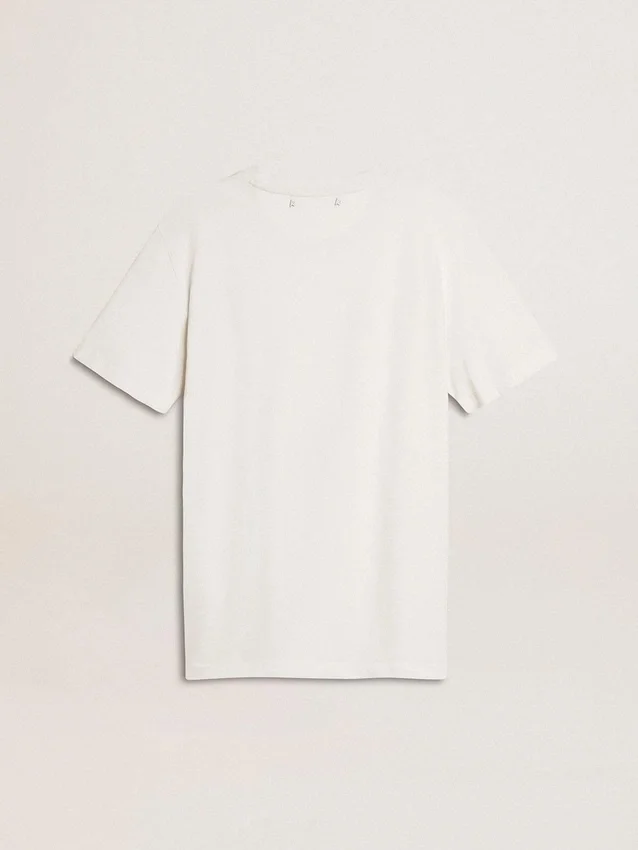 Weisses Damen-Hemd mit schwarzem Aufdruck auf der Brust