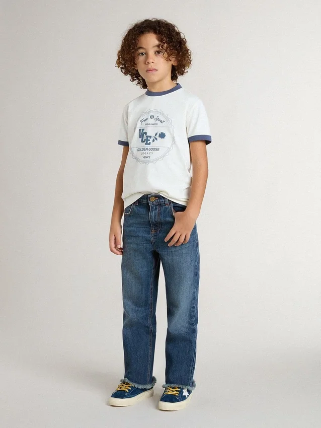 Weisses Hemd für Jungen mit blauem Aufdruck
