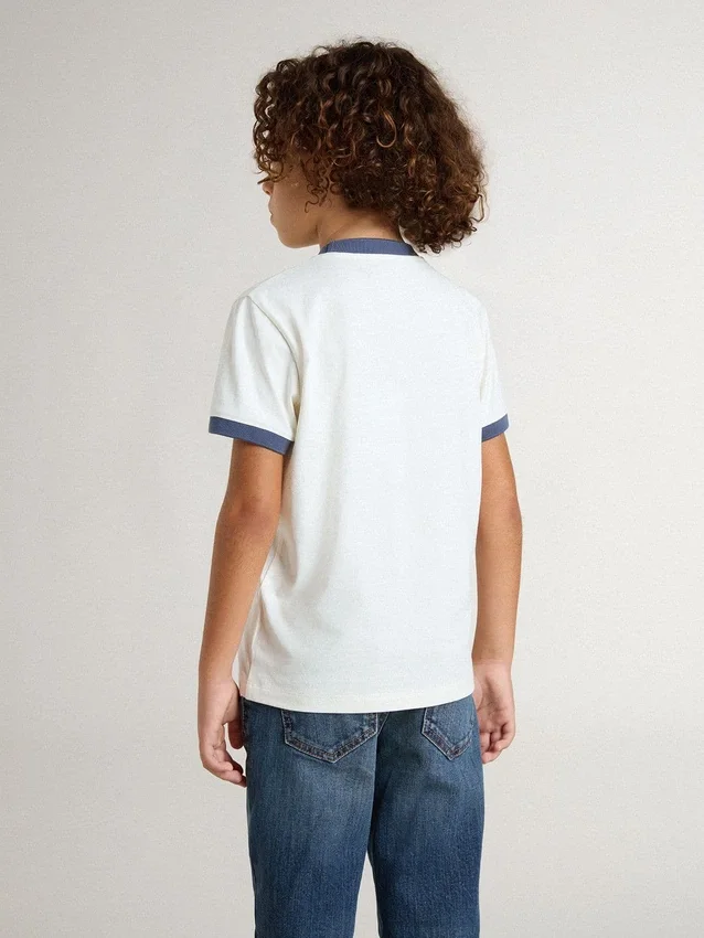 Weisses Hemd für Jungen mit blauem Aufdruck
