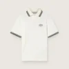 Weisses Herren-Polohemd aus Baumwolle mit durchbrochenem Jacquard-Muster