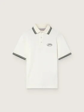 Weisses Herren-Polohemd aus Baumwolle mit durchbrochenem Jacquard-Muster