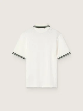 Weisses Herren-Polohemd aus Baumwolle mit durchbrochenem Jacquard-Muster