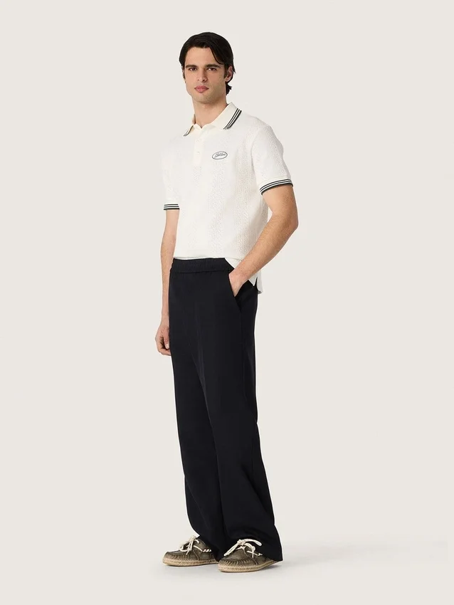Weisses Herren-Polohemd aus Baumwolle mit durchbrochenem Jacquard-Muster