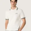 Weisses Herren-Polohemd aus Baumwolle mit durchbrochenem Jacquard-Muster