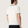 Weisses Herren-Polohemd aus Baumwolle mit durchbrochenem Jacquard-Muster
